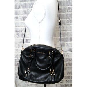 MICHAEL KORS WESTON‎ BLACK LEATHER SHOULDER BAG SATCHEL Handbag Tassel